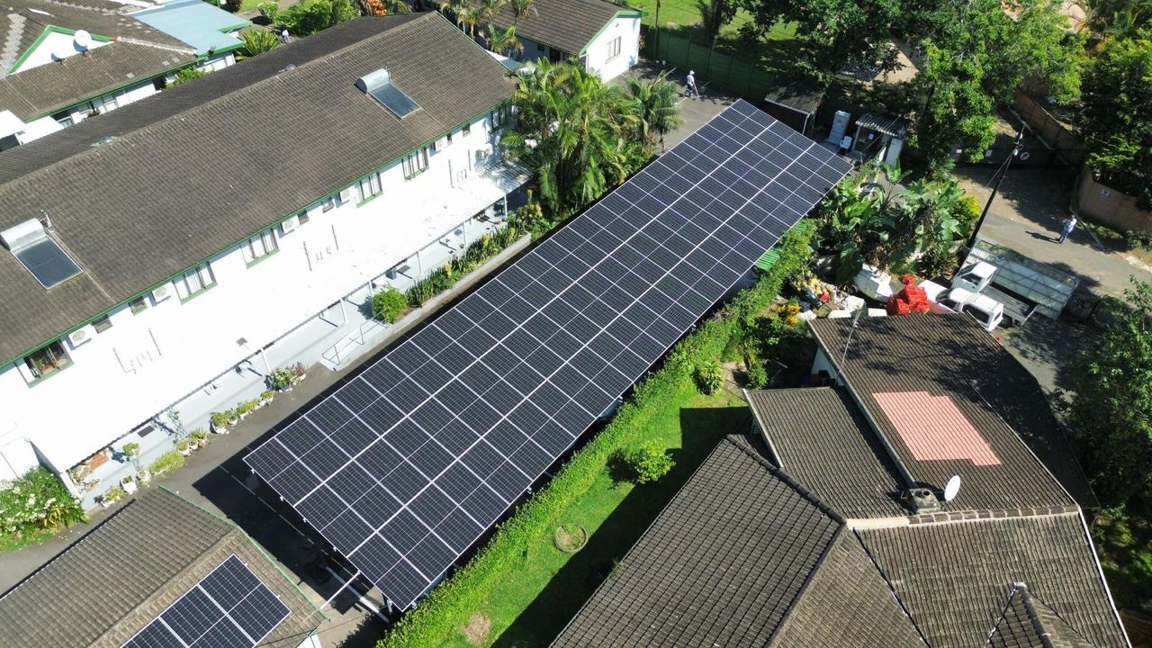 Village 95kW Carport Grid Tied Solar System — installation photograph