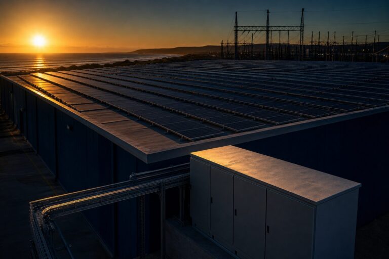 Rooftop solar array on a KwaZulu-Natal warehouse at dusk, illustrating solar payback calculation on Eskom tariffs