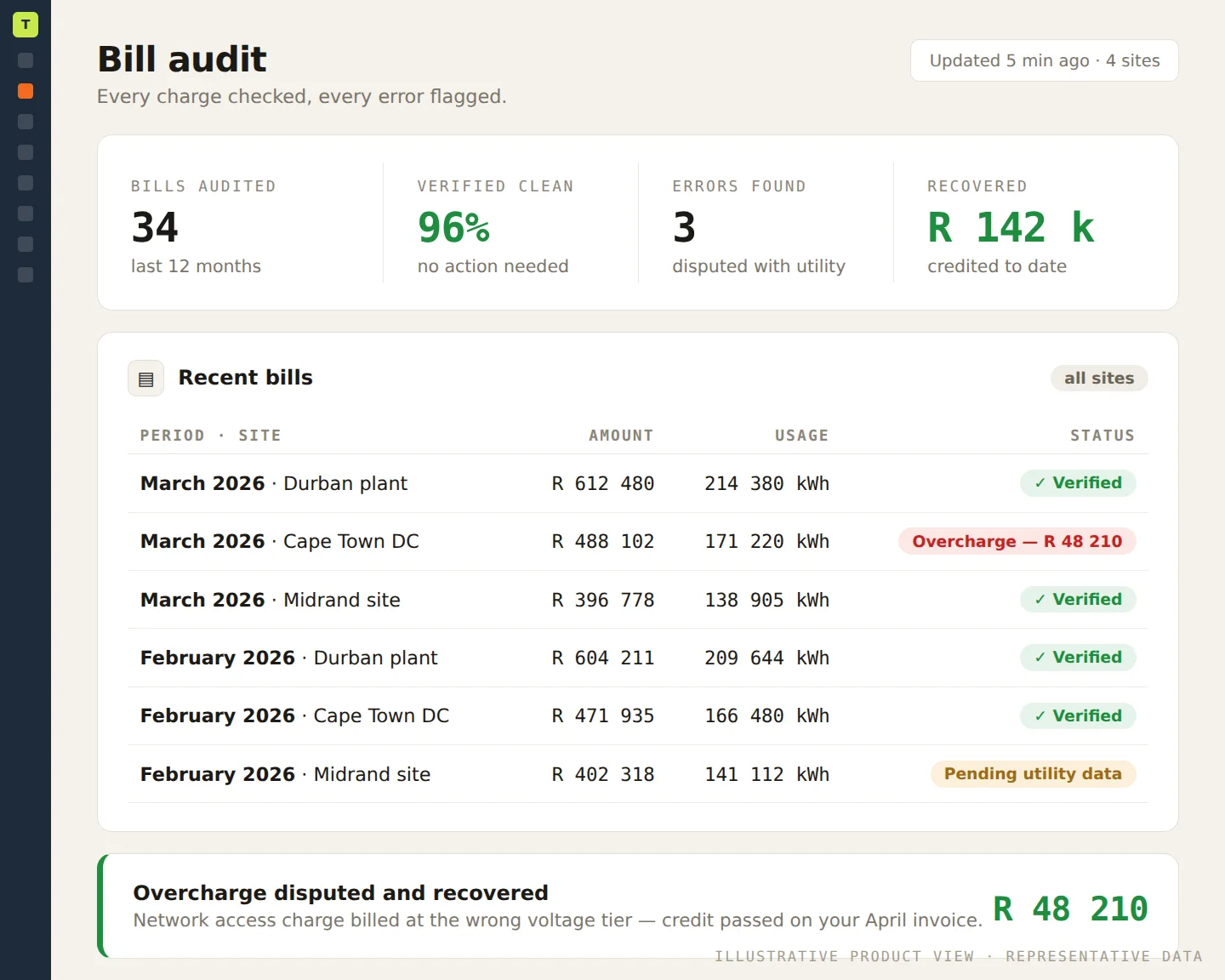 EnergyCloud bill audit listing bills checked with approval status